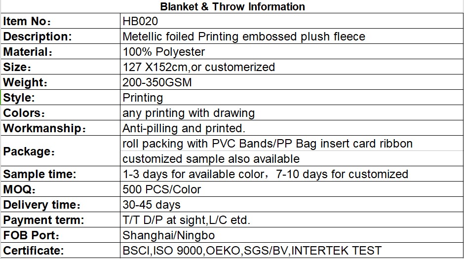 New design flannel fleece decorative velvet plush throw blanket with metallic foiled