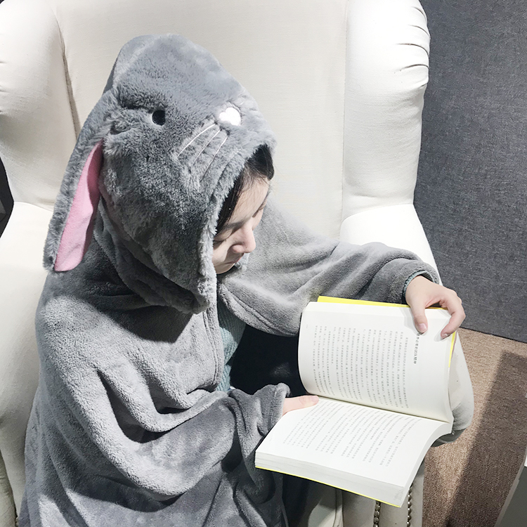 Unicorn Plush Blanket Wearable Swaddle Hooded Blanket with Unicorn Jacquard 100% Polyester Solid Flannel Hood Animal Head KS010