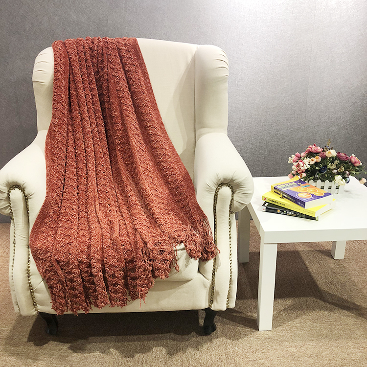 Sofa crochet couch cover knit throw acrylic microfiber tassel blanket with fringe