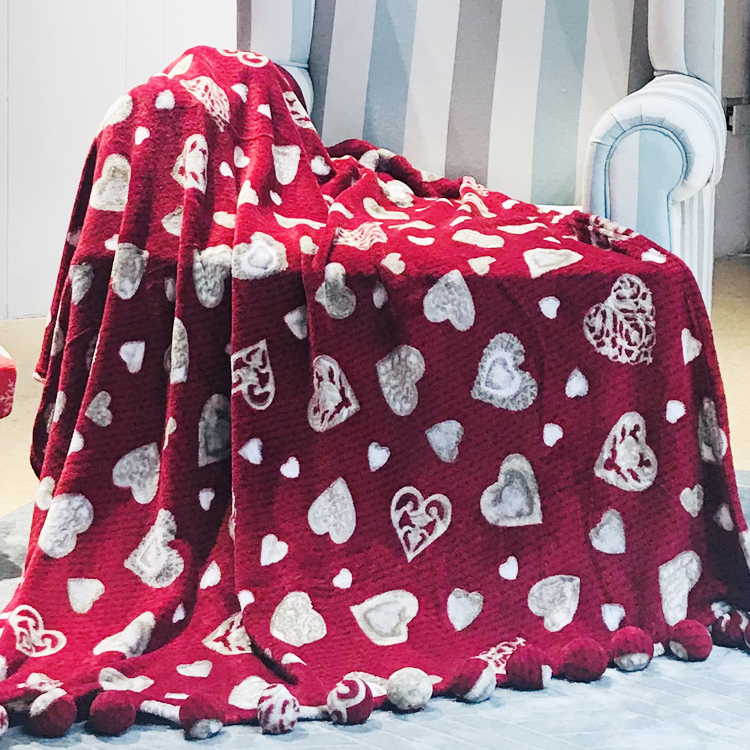 Christmas style cute printed 100% polyester coral fleece decorative blanket with tassel
