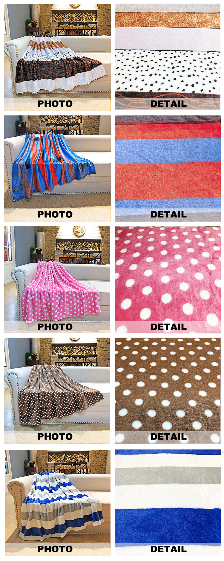 Double side brushed flannel fleece with ins style glow printed jacquard blanket throw