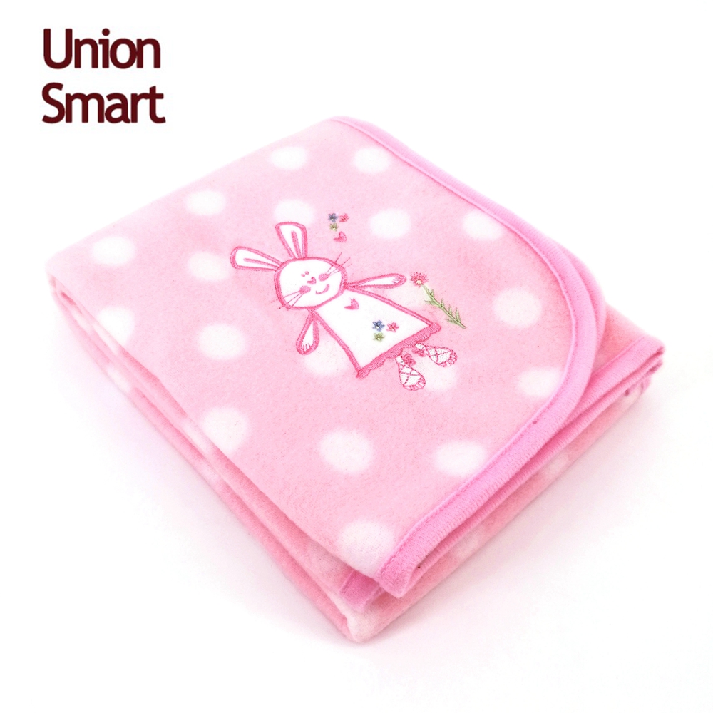 100% Polyester printing customized polar fleece baby blanket with cute embroidery kids night blanket