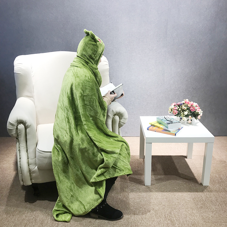 Child Animal Head Shaped Hooded Baby Blanket Adult Hoodie Blankets Custom Jacquard 100% Polyester Raschel Blanket 500 Pcs/color