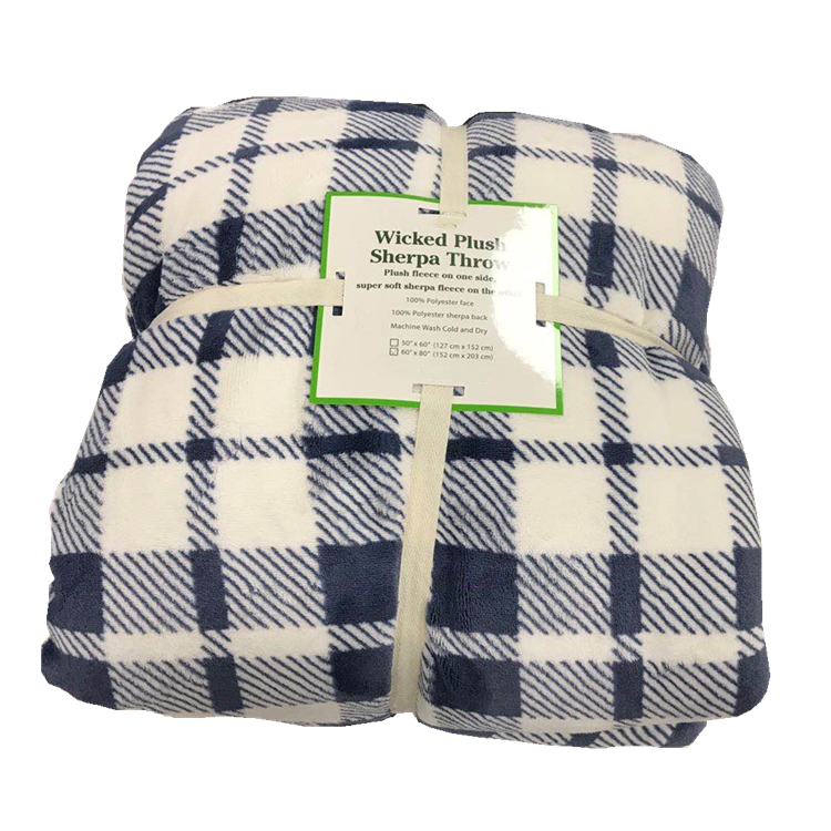With Sherpa Reversible Blanket RTS Printed Coral Fleece Polyester Square 7 Days Blue White/grey White All-season 300GSM/230GSM