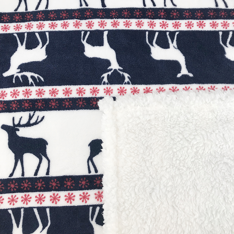 100% polyester printed coral fleece with solid sherpa reversible sofa christmas decorative blanket throw