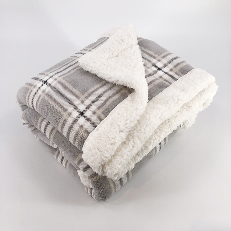 With Solid Sherpa Knit Blanket Throw Grey Plaid Printed Coral Fleece Jacquard 100% Polyester Thread Blanket/towel Blanket CN;JIA