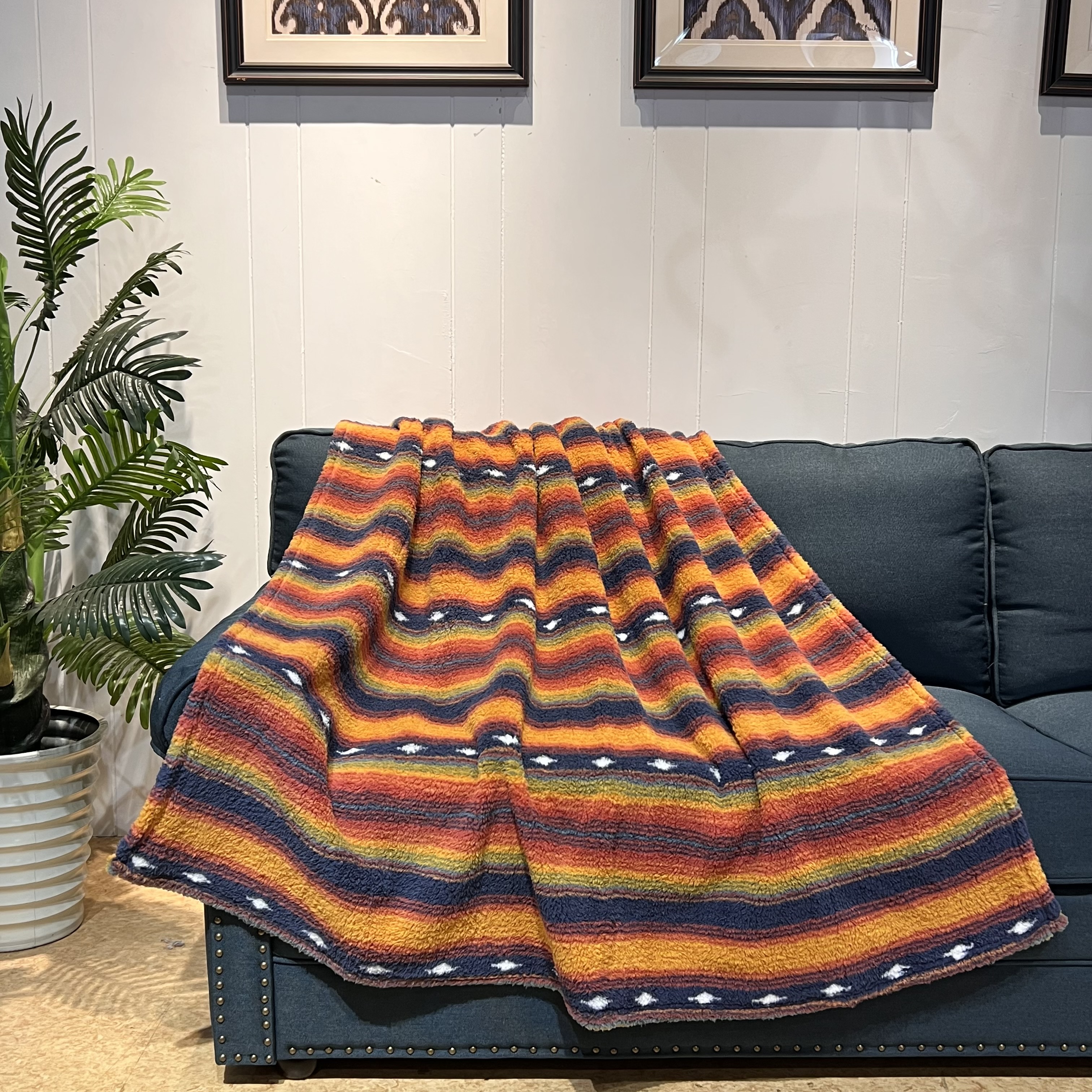 Wholesale super soft rainbow printed sherpa sherpa brushed fluffy blanket throw