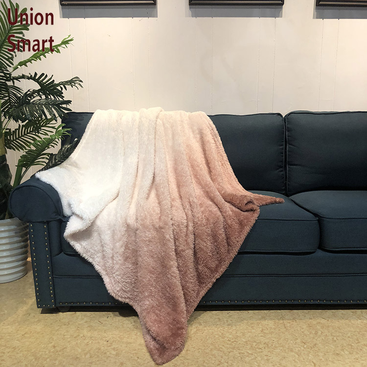 OEM new style gradual change teddy bear fur blanket luxury bedding throws mantas
