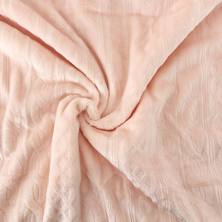 Embossed Flannel Fleece Blanket Sherpa Throw with Warm Bunny Fur Border Jacquard 100% Polyester Coral Fleece Fabric Striped
