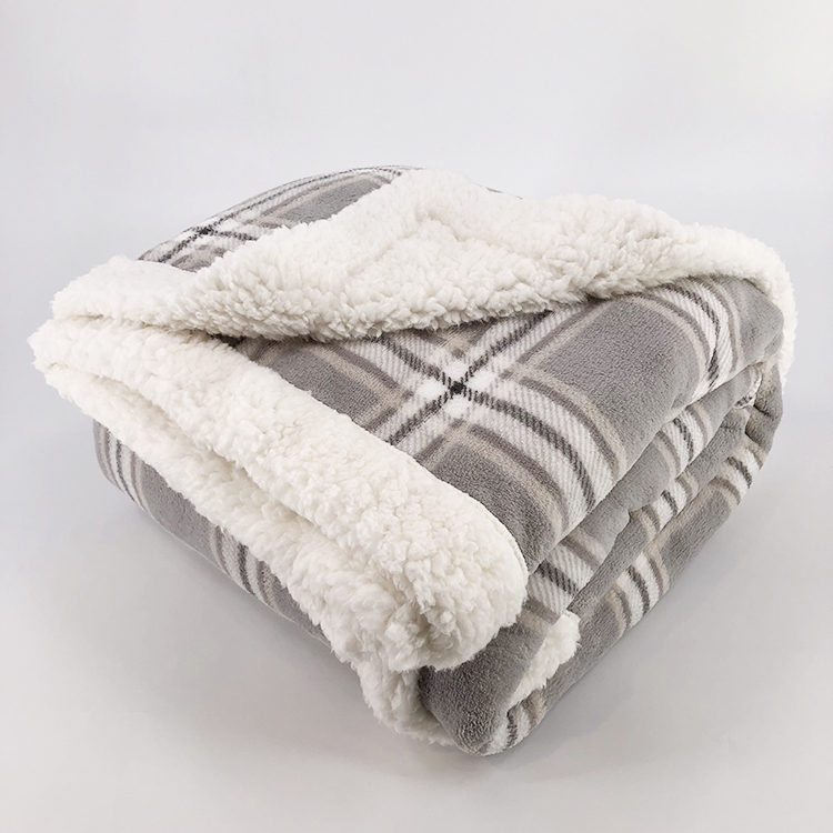 With Solid Sherpa Knit Blanket Throw Grey Plaid Printed Coral Fleece Jacquard 100% Polyester Thread Blanket/towel Blanket CN;JIA