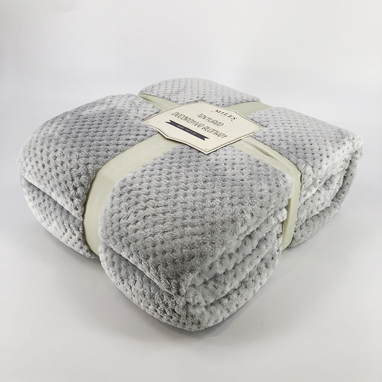 Grey color super soft plush decorative throw cellular knit sofa blanket mantas