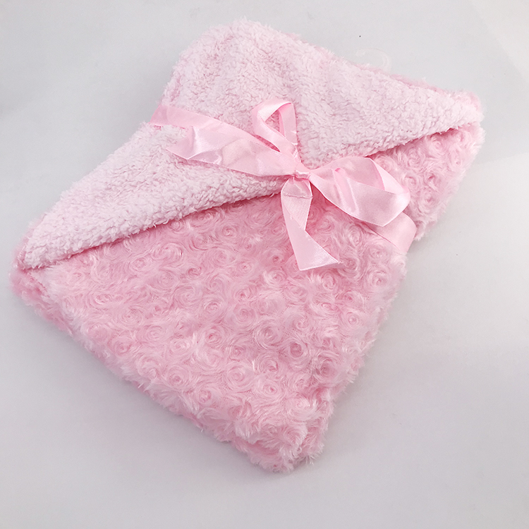 White pink warm baby blanket luxury PV fur brush flowers kids night blanket