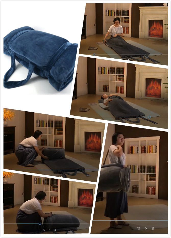 Portable outdoor Sleeping bag with soft sherpa blanket for camping with handle