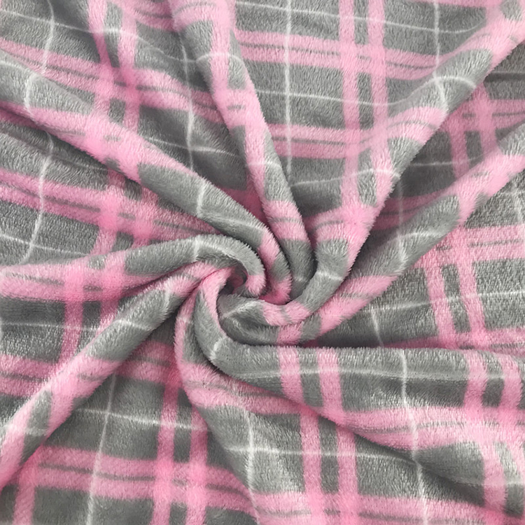 Fuzzy sky blue lovely plaid printed plush flannel fabric for baby blanket throw