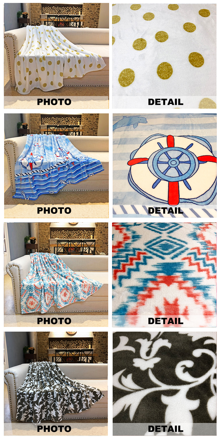 Printed flannel fleece promotional throw blankets tassel flannel sofa blanket for children