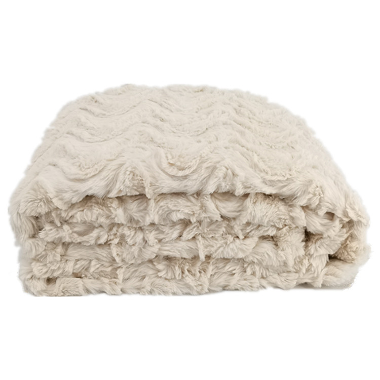 Decorative Knitted Fleece Blanket Solid Wave Brushed Plush Fur Fleece Fabric For Bed