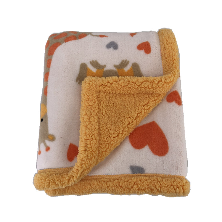 New fashion design printed coral fleece with solid sherpa fleece reversible blanket throw