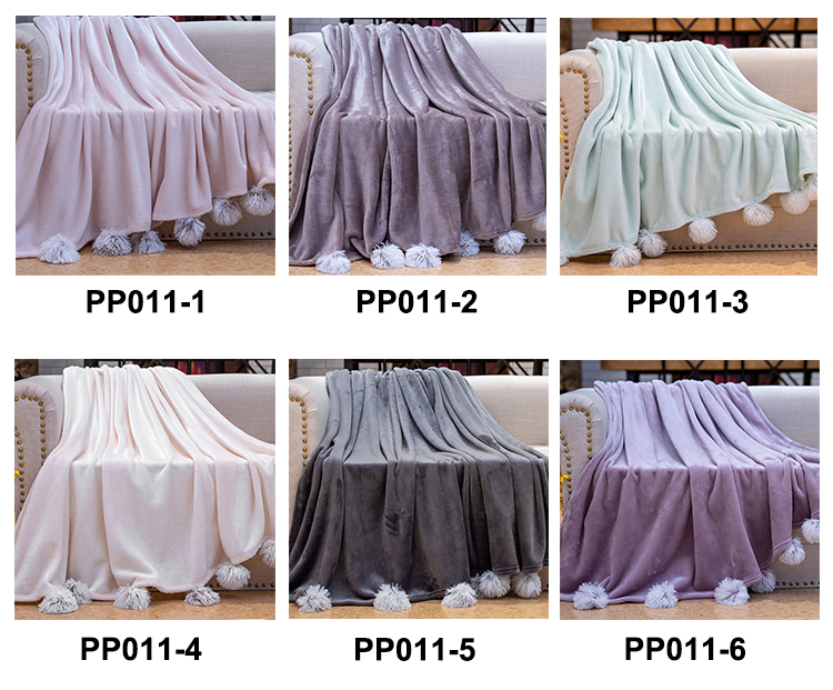 Flannel Fleece Pompom Blanket Decorating Throw for Home Sofa Bedding Super Soft Bottom Printed Pv Velvet blanket