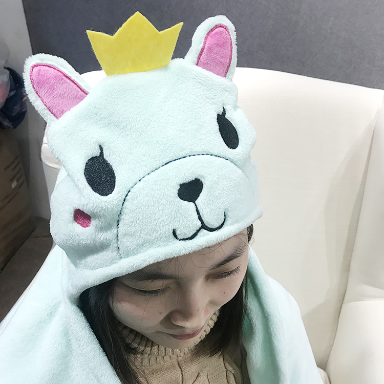 Child Animal Head Shaped Hooded Baby Blanket Adult Hoodie Blankets Custom Jacquard 100% Polyester Raschel Blanket 500 Pcs/color