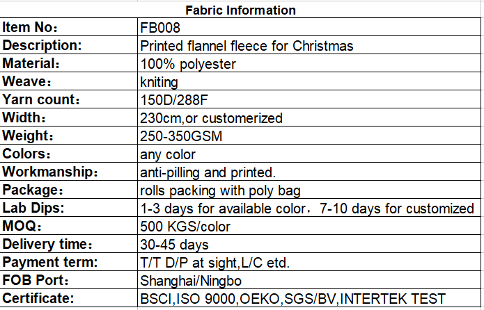 Printed Flannel Fleece Fabric for Christmas 100% Polyesterr YARN DYED Knitted 150D*150D 150D/288F 500 Pcs/color Make-to-order
