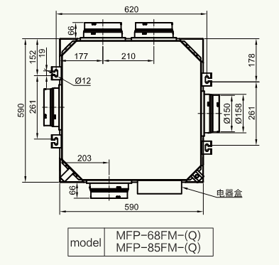 CE Certificated Cassette Fan Coil Unit Two Tube System 500CFM Four Side Air Flowing 1