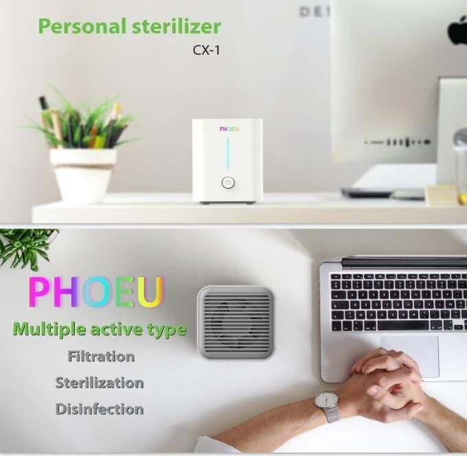 Table top mini purifier with UVC LED disinfection function and active carbon PM2.5 purification