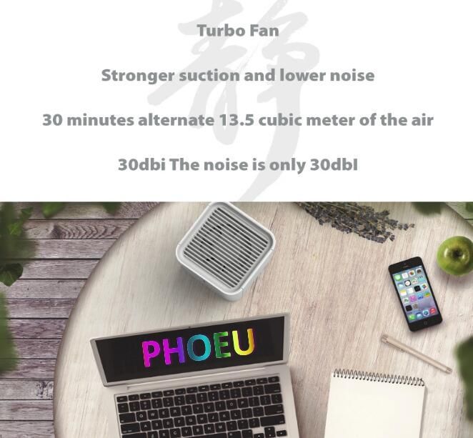 Table top mini purifier with UVC LED disinfection function and active carbon PM2.5 purification