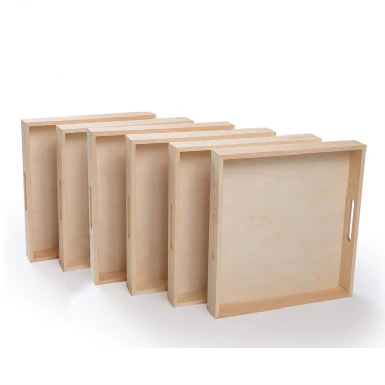 Wooden Nested Serving Trays - Set of 5 Unfinished Square Trays with Cut-Out Handles for Crafts, Serving, and Home dcor