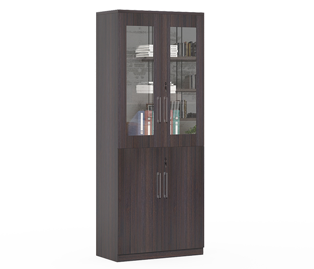China factory furniture corner tall Aluminum frame with 2 swing glass doors bookshelf  flat file storage cabinets