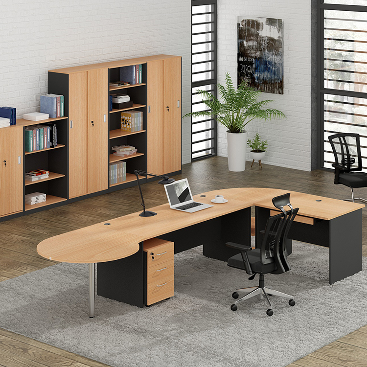 hot saling simple design modern wooden office desk with three side drawers