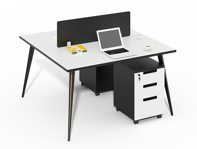 Modern Design Modular Office Furniture Open Plan 2 Persons Metal Shelf Wooden Panel Workstation Double Desk