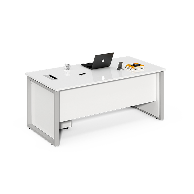 White Straight Office Desk with Modesty Panel gray Frame