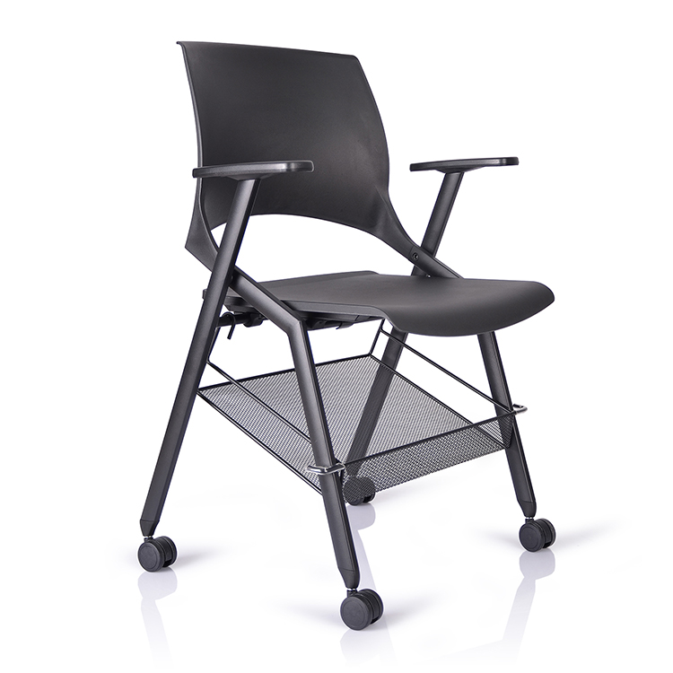 wholesale PP Plastic Black folding chairs with Removable Book Basket