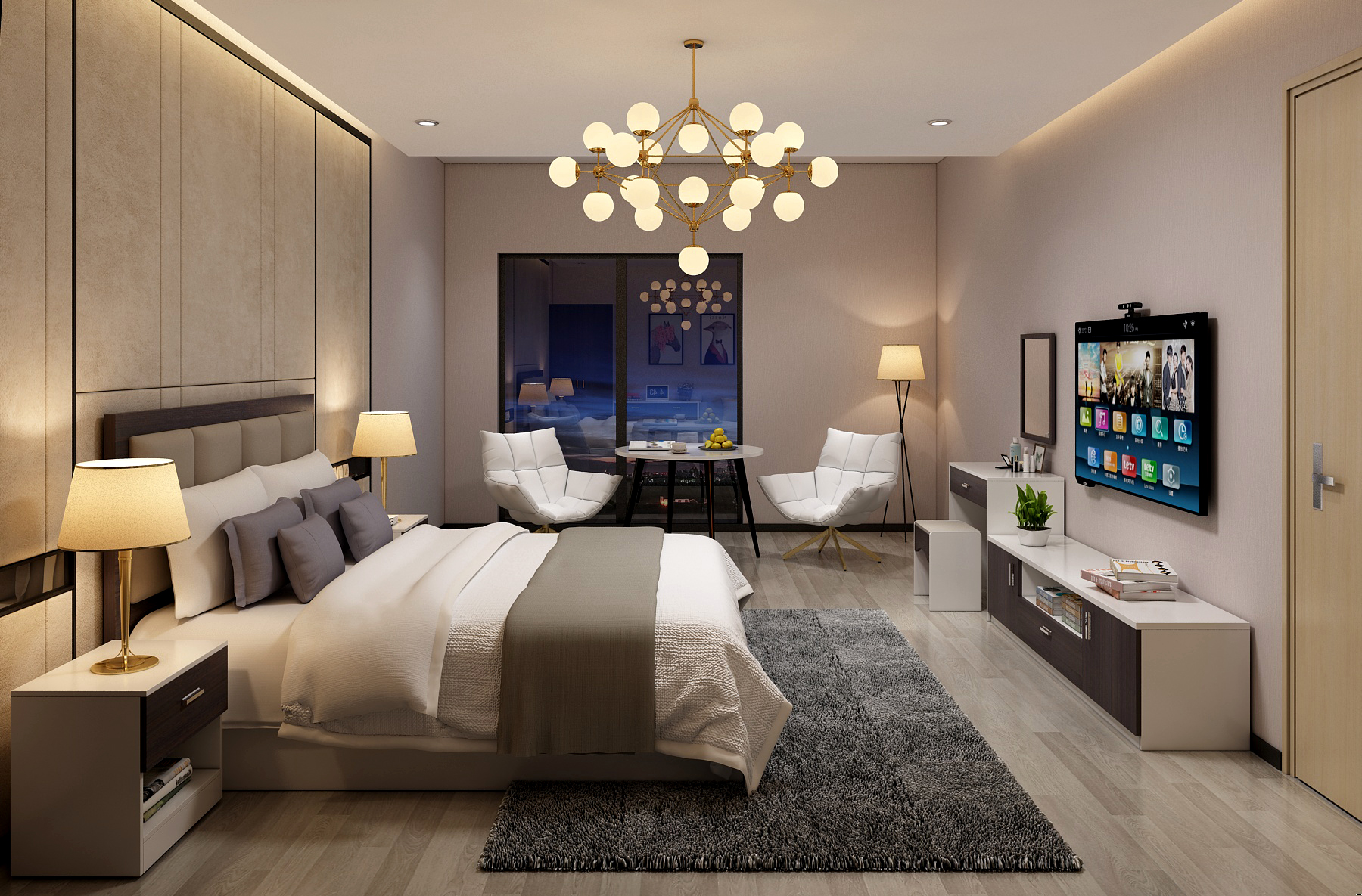 Hotel apartment bed furniture room cheap luxury modern design wood tv wall cabinet