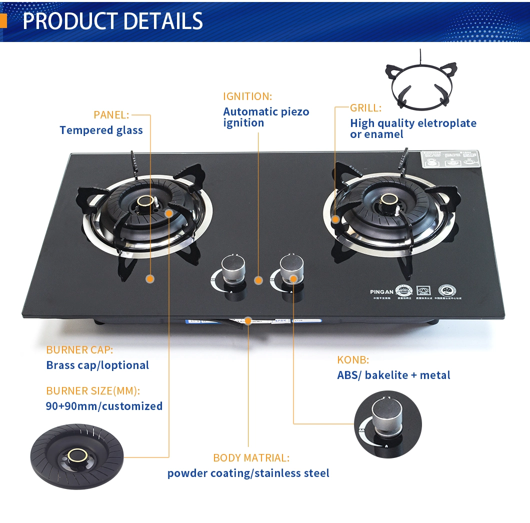 Hot Sale New Model Gas Stove with Double Sided Glass Float Frame and Tempered Glass Gas Cooker