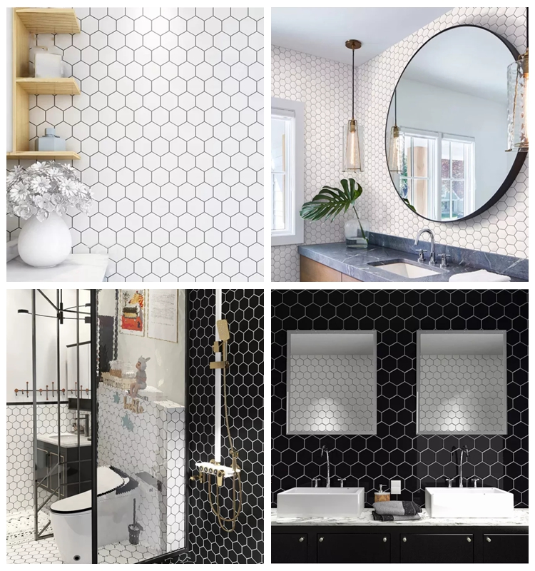 Modern Porcelain Hexagon Black Art Hexagon China Porcelain Mosaic
