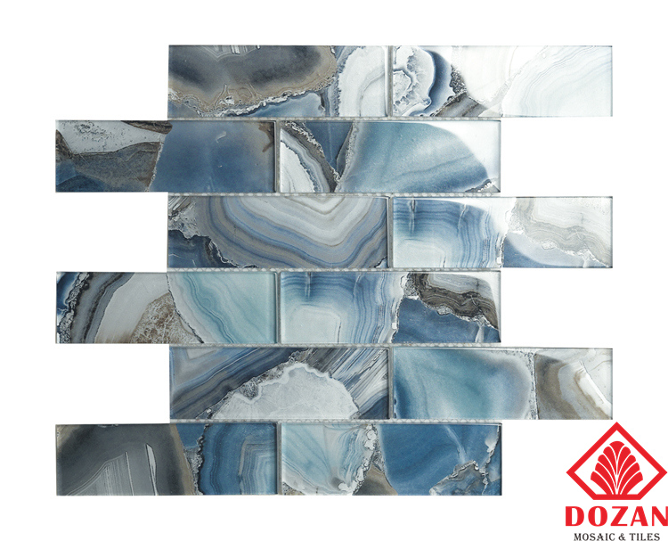 Apartment Blue Agate Glass Tile Backsplash Mosaic