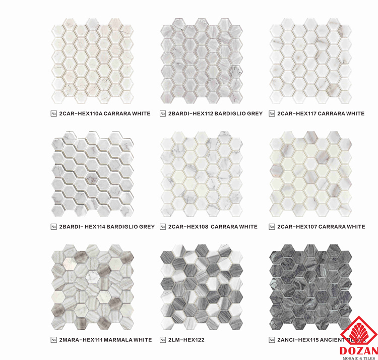 China Made White Hexagon Marble Glass Mosaic Tiles