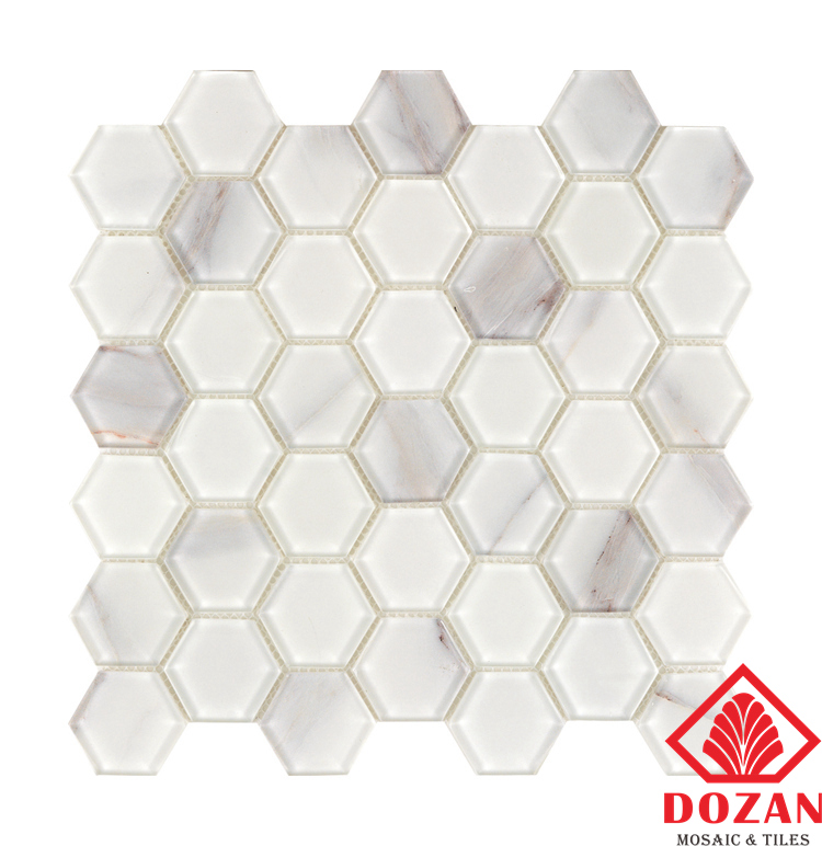 China Made White Hexagon Marble Glass Mosaic Tiles