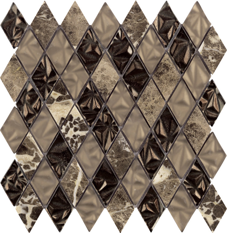Best Selling Black Brown Diamond Shape Backsplash Glass Mosaic Tiles