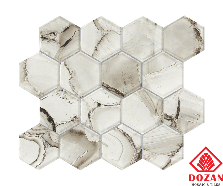 Morden Art Grey Hexagon Marble Glass Mosaic Tiles