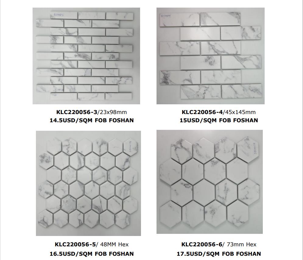 White Italian Long Hexagon Porcelain Mosaic