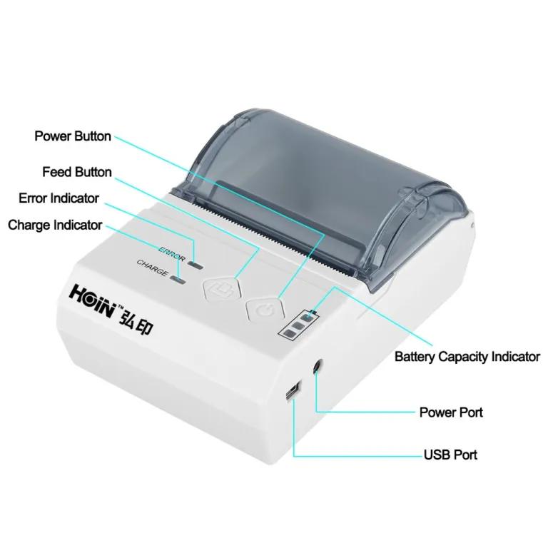 HOIN - Stampante termica portatile mini usb+bt da 58 mm con
