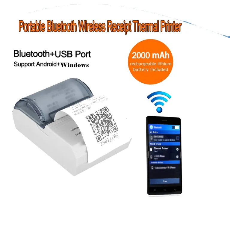 Imprimante thermique pour reçus, format Mini, réception Bluetooth 4.0,  portable, 58 mm, sans fil, pour Android et iOS (noir)