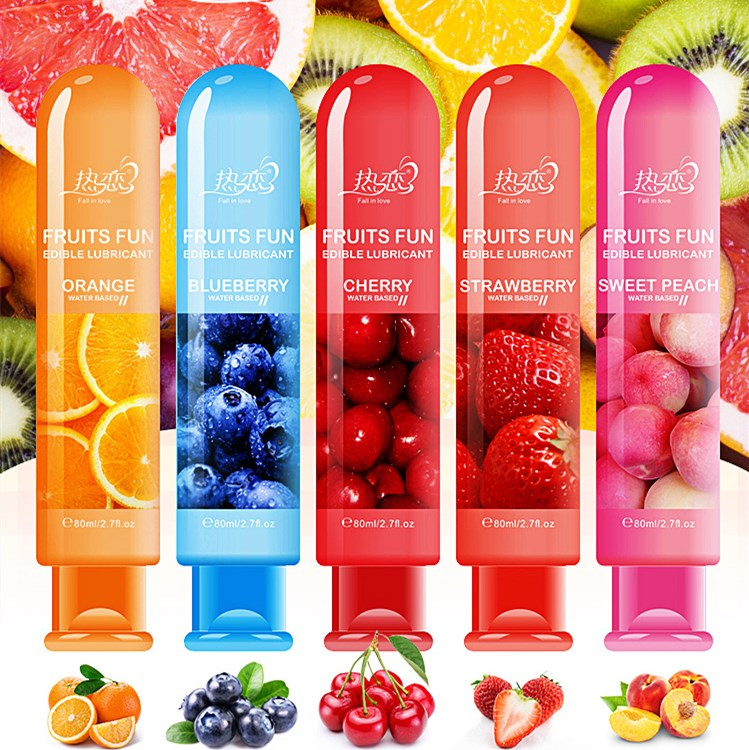 Fruit Edible Sex Lube Water Based Lubricant Sexy Anal Oral Gel Peach Strawberry Blueberry Cherry Orange For Couple Adult 80ML