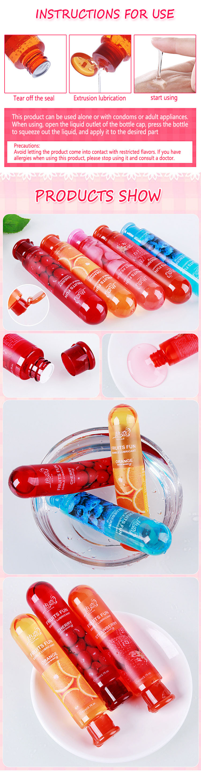 Fruit Edible Sex Lube Water Based Lubricant Sexy Anal Oral Gel Peach Strawberry Blueberry Cherry Orange For Couple Adult 80ML