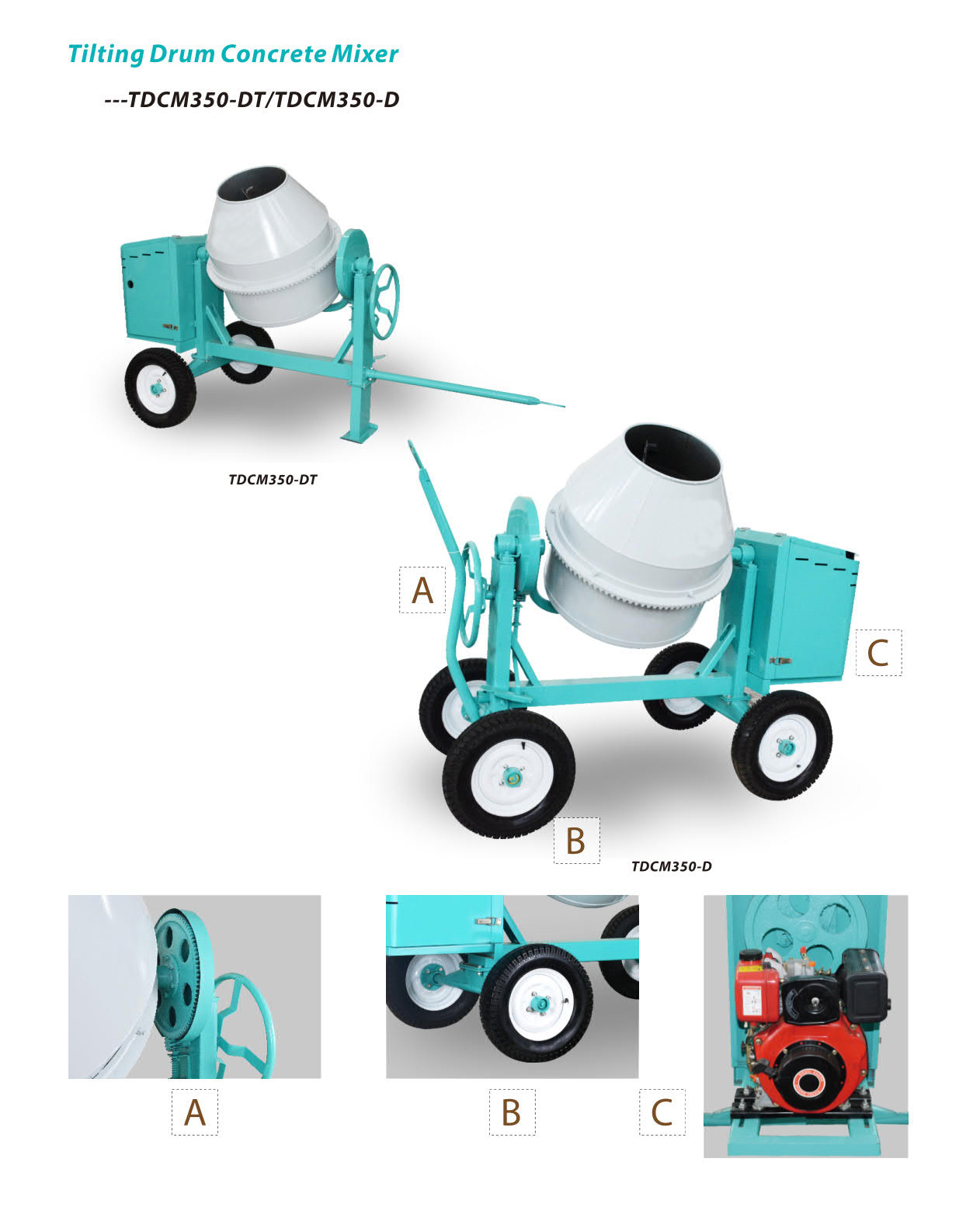 Four wheels diesel concrete drum mixer