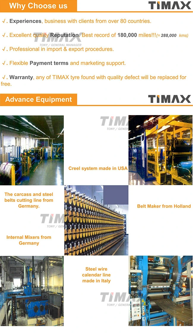 288000kms Timax Tube Truck Tyres for Asia (10.00R20, 11.00R20, 12.00R20)