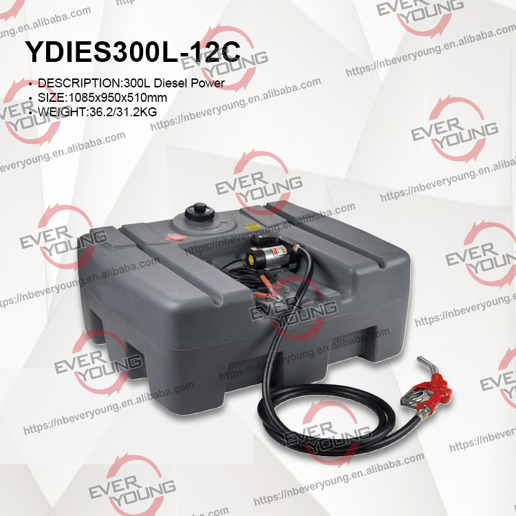 300L plastic barrel for Truck Mobile refueling with 12v electric Pump portable diesel oil tank