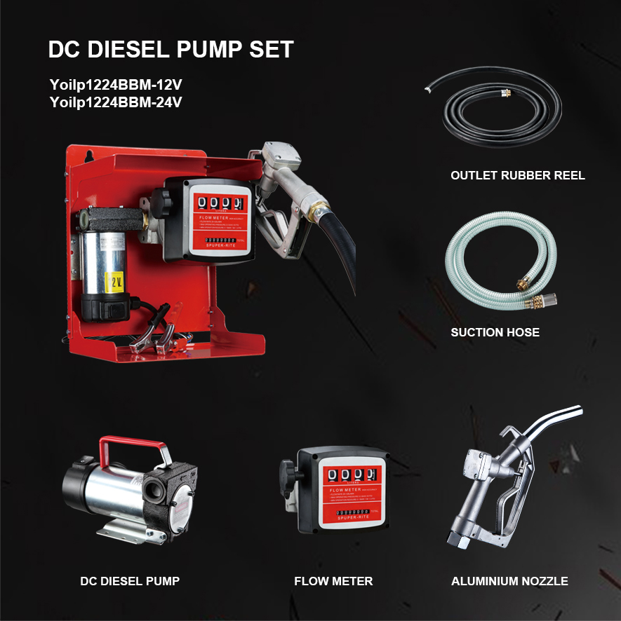 Portable diesel transfer pump set with 12 volt diesel fuel pump DC fuel transfer pump kits
